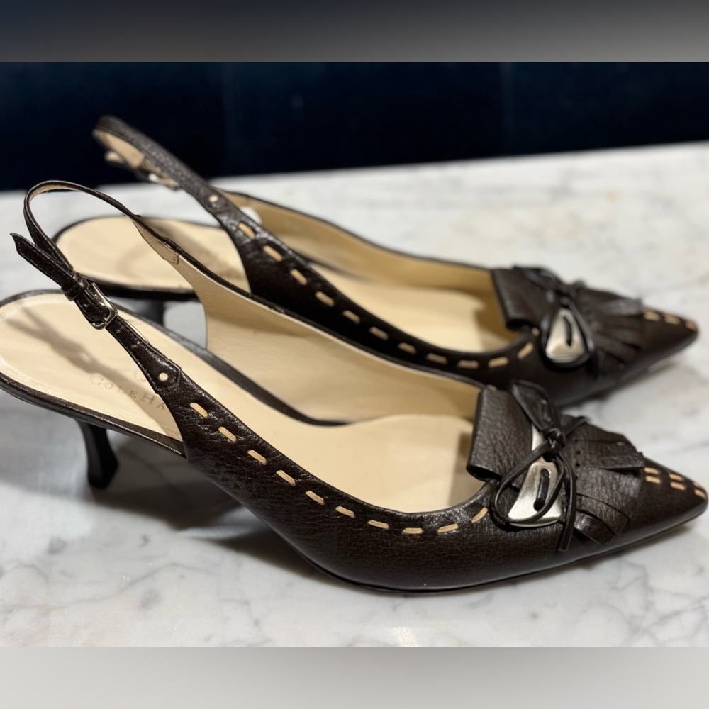 Cole Haan Slingback Kitten Heels Brown Leather 11
